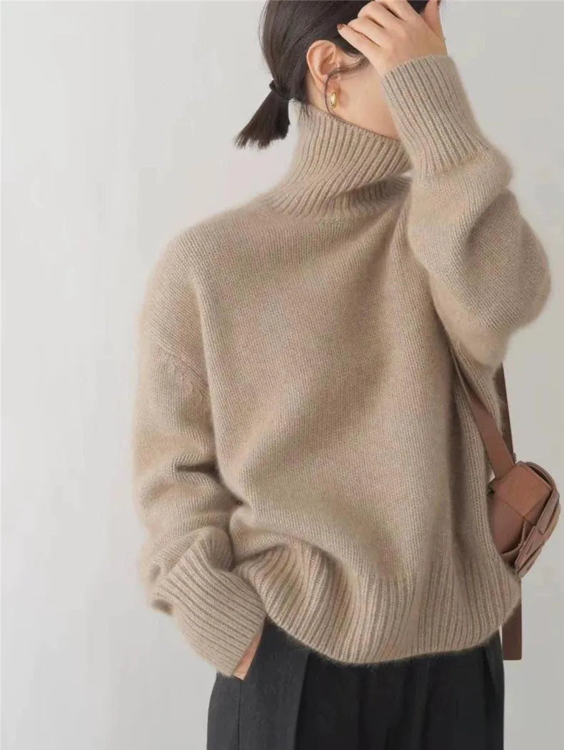 Damen-Rollkragenpullover mit übergroßen Ärmeln