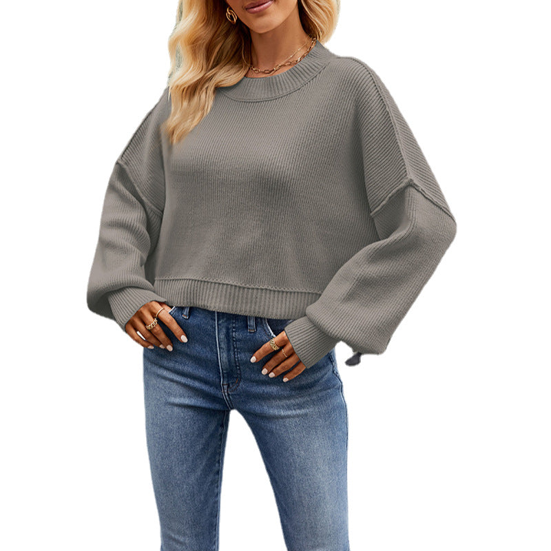 Pullover mit Rundhalsausschnitt und überschnittenen Schultern für Damen