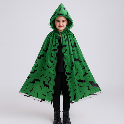 Noctira | Vintage-Halloween-Kapuzenumhang mit Spinnennetz- und Fledermaus-Print