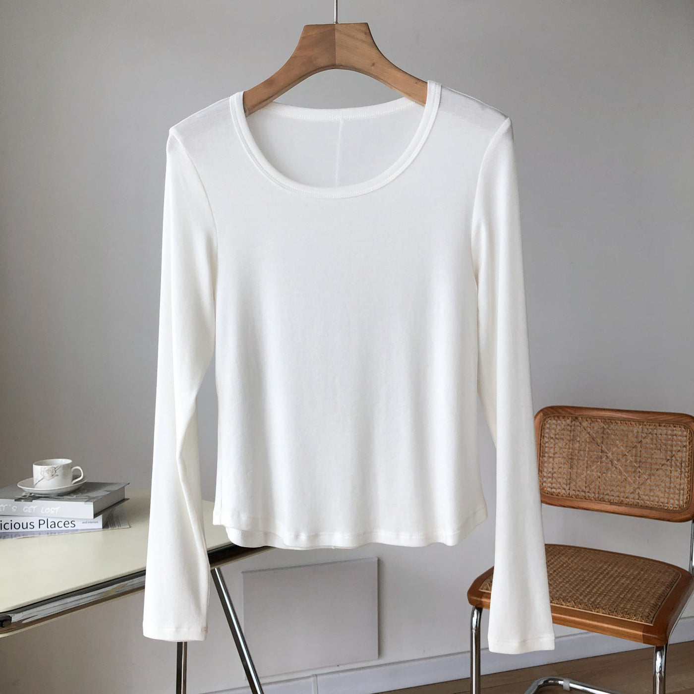 Femme Langarm Essential Rundhalsausschnitt Top Heidi-Mode