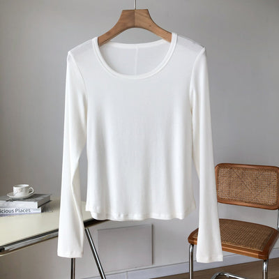 Femme Langarm Essential Rundhalsausschnitt Top Heidi-Mode