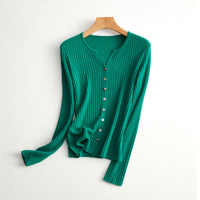Femme Gerippter Knopf-Oben Stricktop Heidi-Mode