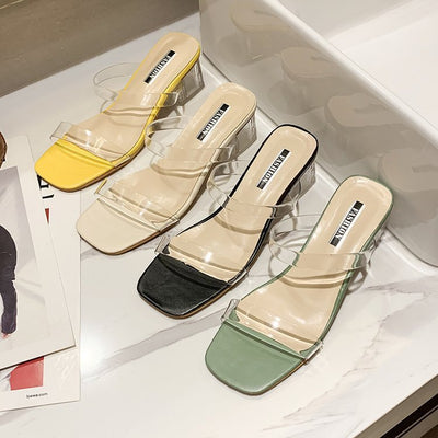 Damen Transparente Slide-Sandalen mit einzigartigem Blockabsatz Heidi-Mode
