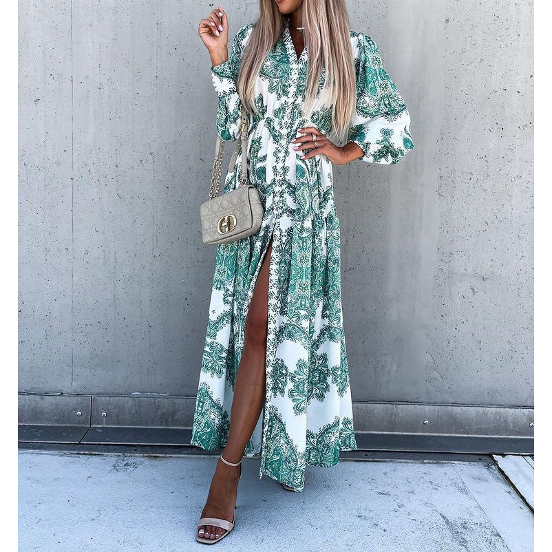 Maxikleid mit Schlitz | Boho-Chic | Elegante Paisley-Muster