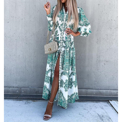 Maxikleid mit Schlitz | Boho-Chic | Elegante Paisley-Muster