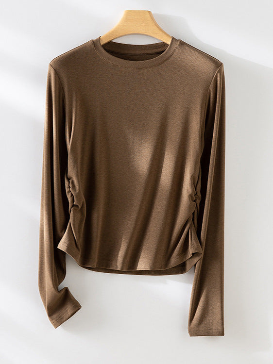 Damen Langarm Gathered Side Top Heidi-Mode