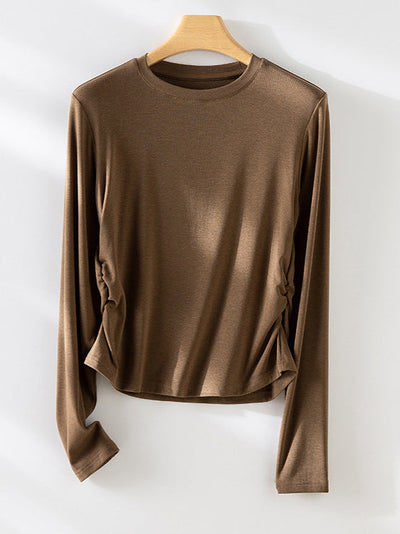 Damen Langarm Gathered Side Top Heidi-Mode