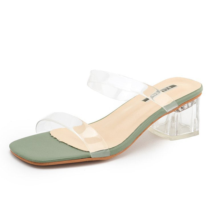 Damen Transparente Slide-Sandalen mit einzigartigem Blockabsatz Heidi-Mode