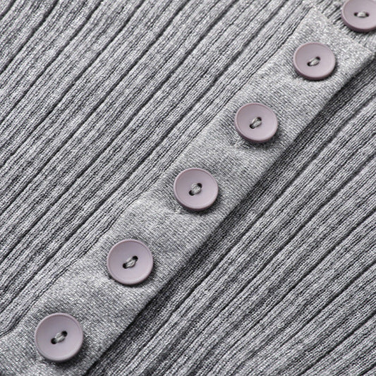 Femme Geripptes Langarm-Henley-Oberteil Heidi-Mode