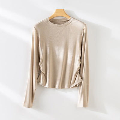 Damen Langarm Gathered Side Top Heidi-Mode