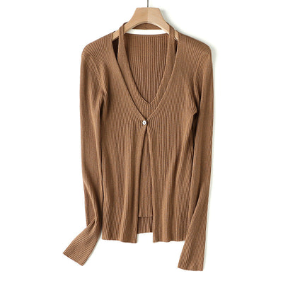 Femme Rippstrick Langarm Knopf-Cardigan Heidi-Mode