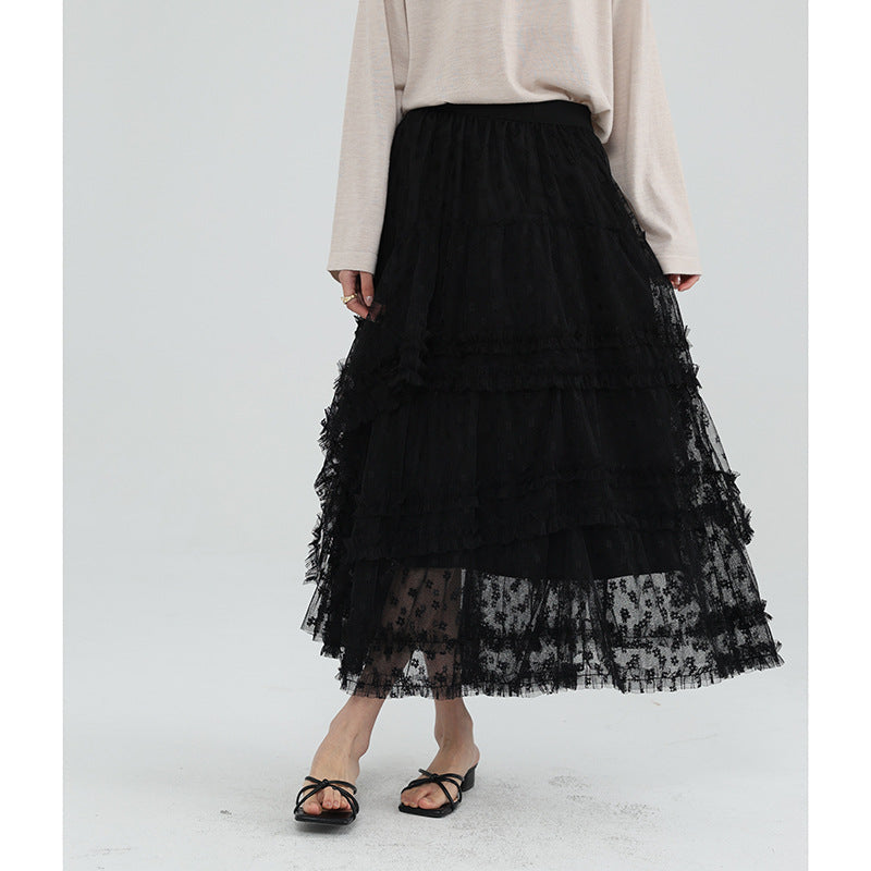 Femme Geschichtete Rüsch Maxi Rock Heidi-Mode