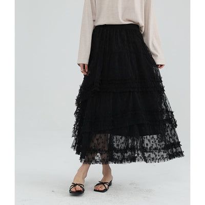 Femme Geschichtete Rüsch Maxi Rock Heidi-Mode