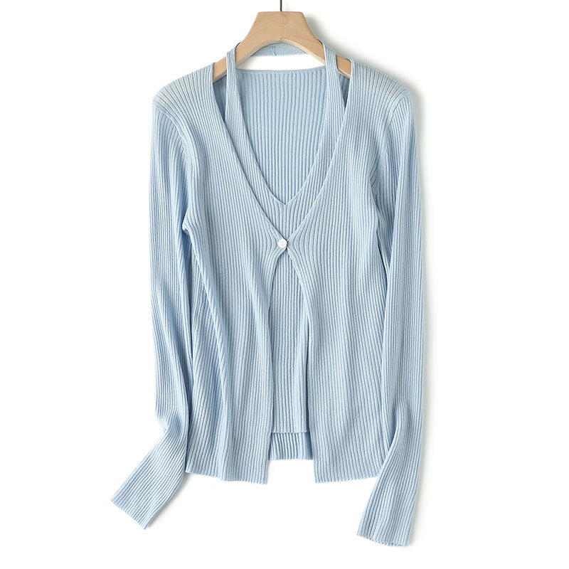 Femme Rippstrick Langarm Knopf-Cardigan Heidi-Mode