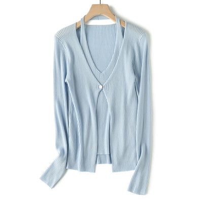 Femme Rippstrick Langarm Knopf-Cardigan Heidi-Mode