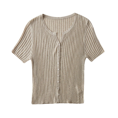 Femme Rippstrick Knopf-besetzte Strickbluse Heidi-Mode