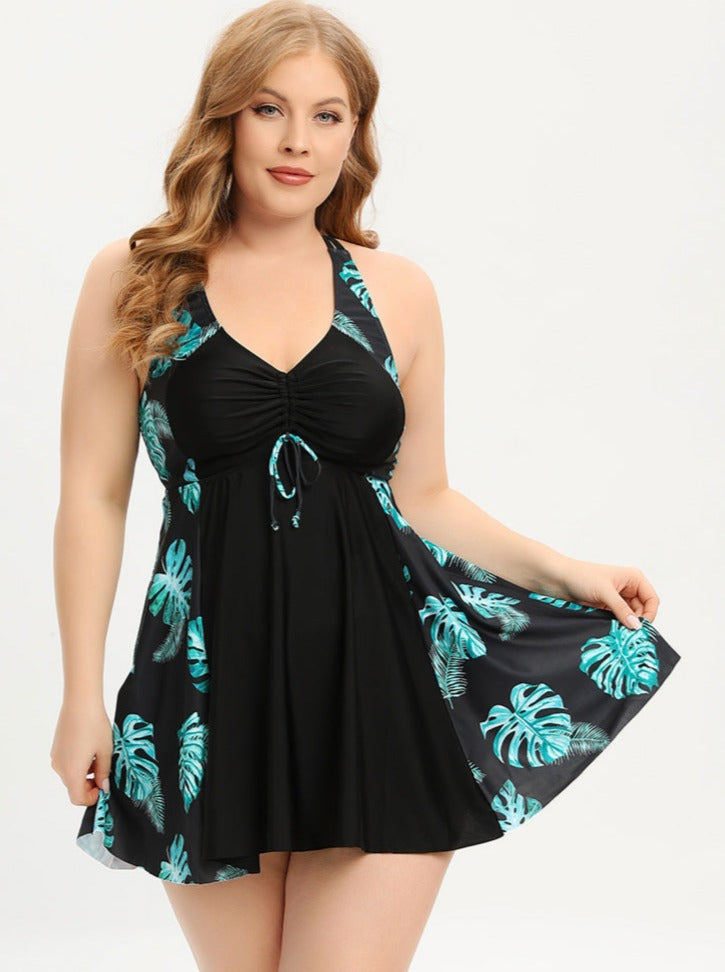 Valerie® | Plus Size Badeanzugkleid mit V-Ausschnitt und gekreuzten Trägern