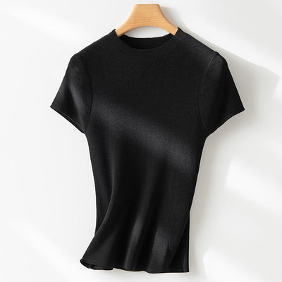 Femme Gerippte Strick T-Shirt Heidi-Mode
