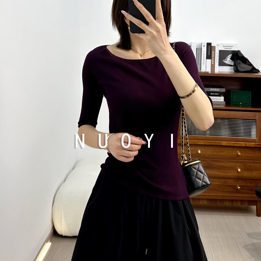 Femme Off-Shoulder Strukturiertes Strickoberteil Heidi-Mode