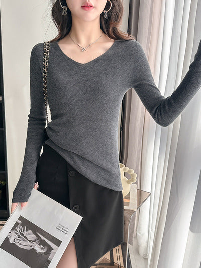 Femme Premium V-Ausschnitt Langarm Strickoberteil Heidi-Mode