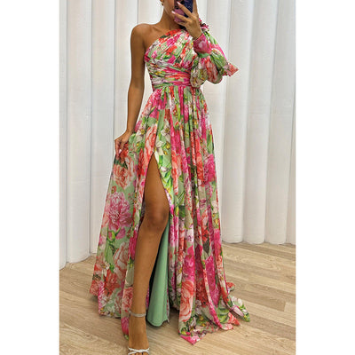 One-Shoulder Maxikleid | Florales Muster | Eleganter Schnitt