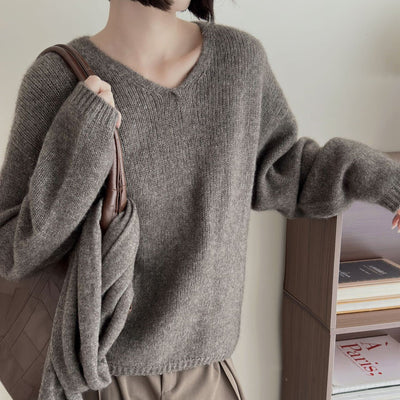 Femme Luxuriöser V-Ausschnitt Kaschmirpullover Heidi-Mode