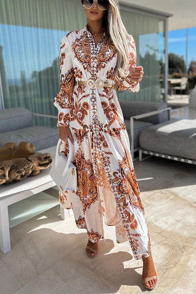 Maxikleid mit Schlitz | Boho-Chic | Elegante Paisley-Muster