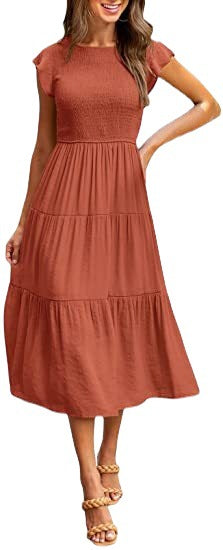 Damen Midi-Kleid mit elegantem geflochtenem Oberteil und leichtem Baumwollrock Heidi-Mode