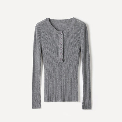 Femme Geripptes Langarm-Henley-Oberteil Heidi-Mode