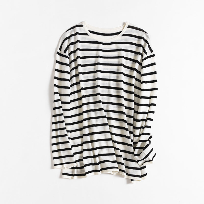 Damen Relaxed Fit Gestreifter Langarmtop Heidi-Mode