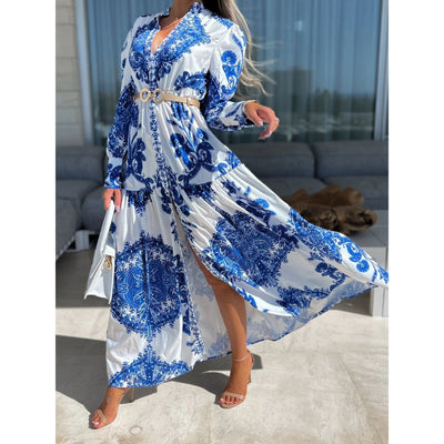 Maxikleid mit Schlitz | Boho-Chic | Elegante Paisley-Muster