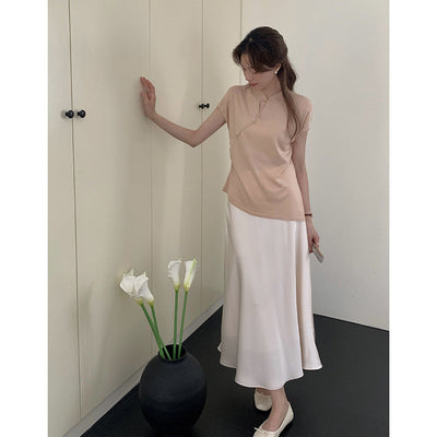 Femme Modern Mandarin Kragen Kurzarm Top Heidi-Mode