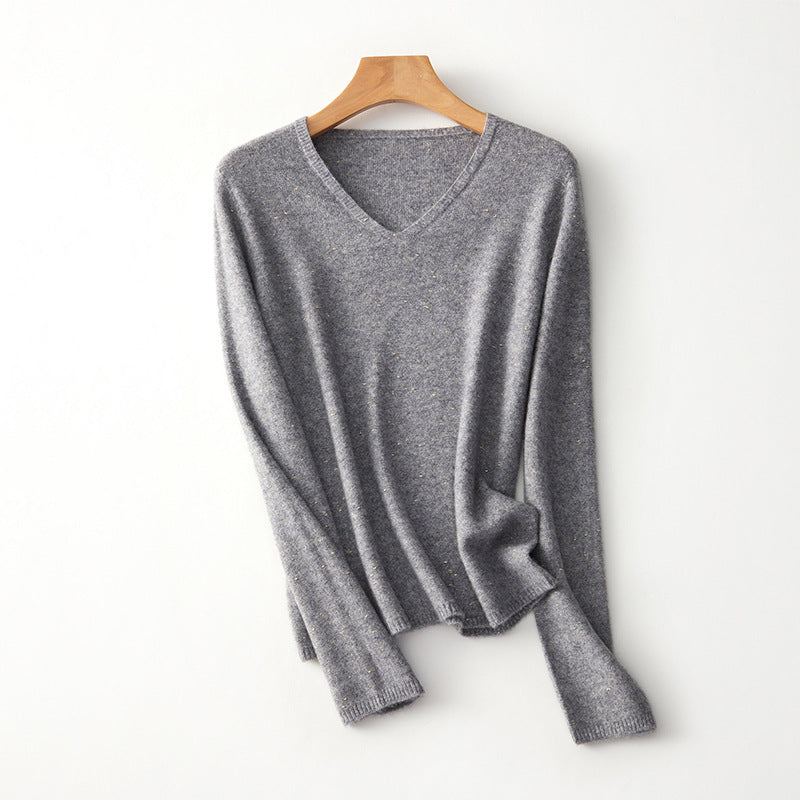 Femme Leicht V-Ausschnitt Strickpullover Heidi-Mode