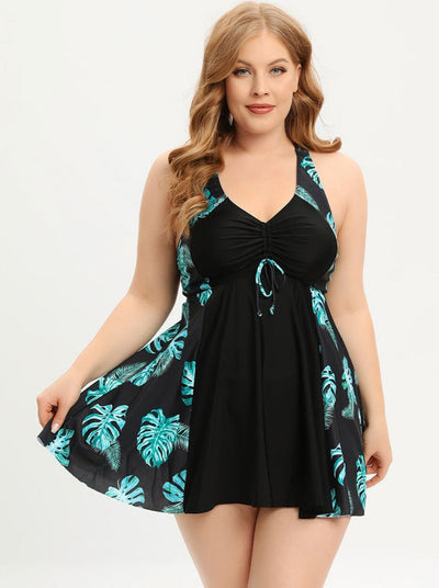 Valerie® | Plus Size Badeanzugkleid mit V-Ausschnitt und gekreuzten Trägern