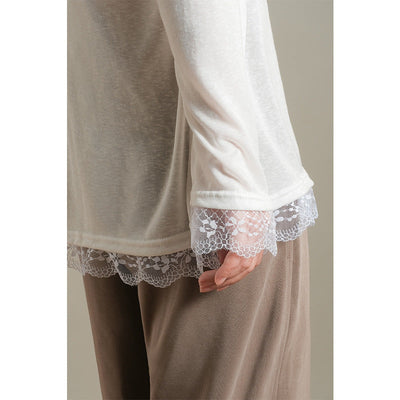 Femme Spitzendetail Langarmoberteil Heidi-Mode