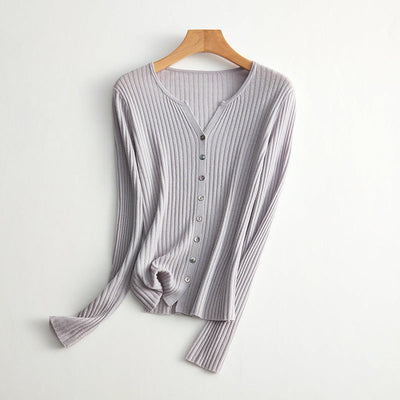 Femme Gerippter Knopf-Oben Stricktop Heidi-Mode