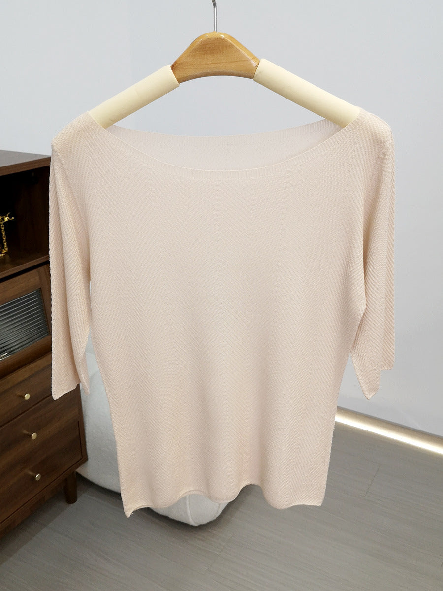 Femme Off-Shoulder Strukturiertes Strickoberteil Heidi-Mode