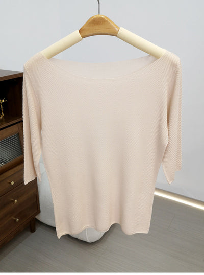 Femme Off-Shoulder Strukturiertes Strickoberteil Heidi-Mode