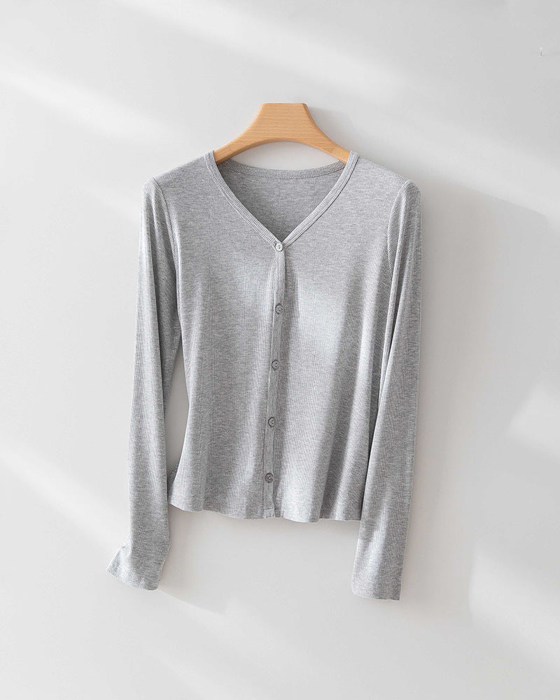 Femme Leichte Langarmknopfleiste Top Heidi-Mode
