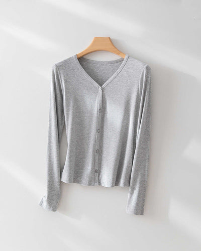 Femme Leichte Langarmknopfleiste Top Heidi-Mode
