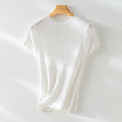 Femme Gerippte Strick T-Shirt Heidi-Mode
