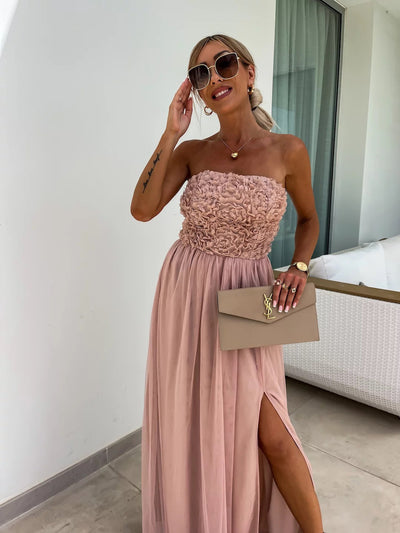 Stacey® | Elegantes trägerloses langes Blumenkleid