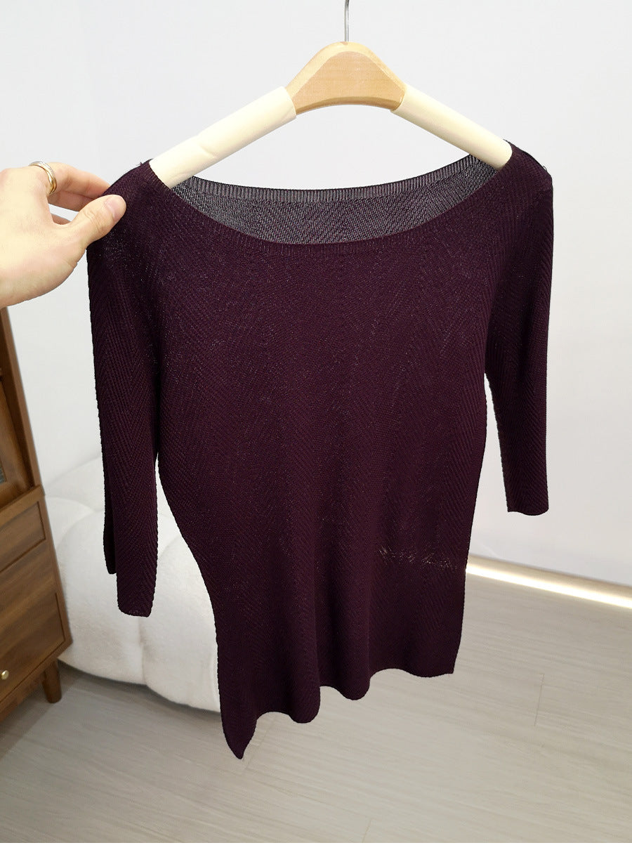 Femme Off-Shoulder Strukturiertes Strickoberteil Heidi-Mode