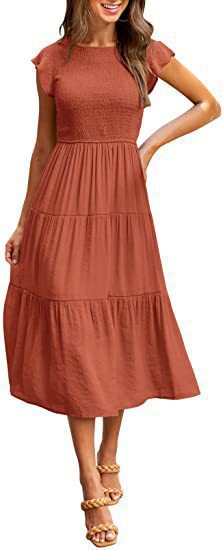 Damen Midi-Kleid mit elegantem geflochtenem Oberteil und leichtem Baumwollrock Heidi-Mode