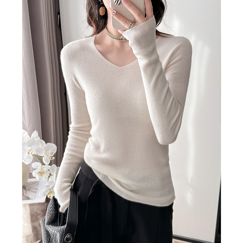 Femme Premium V-Ausschnitt Langarm Strickoberteil Heidi-Mode