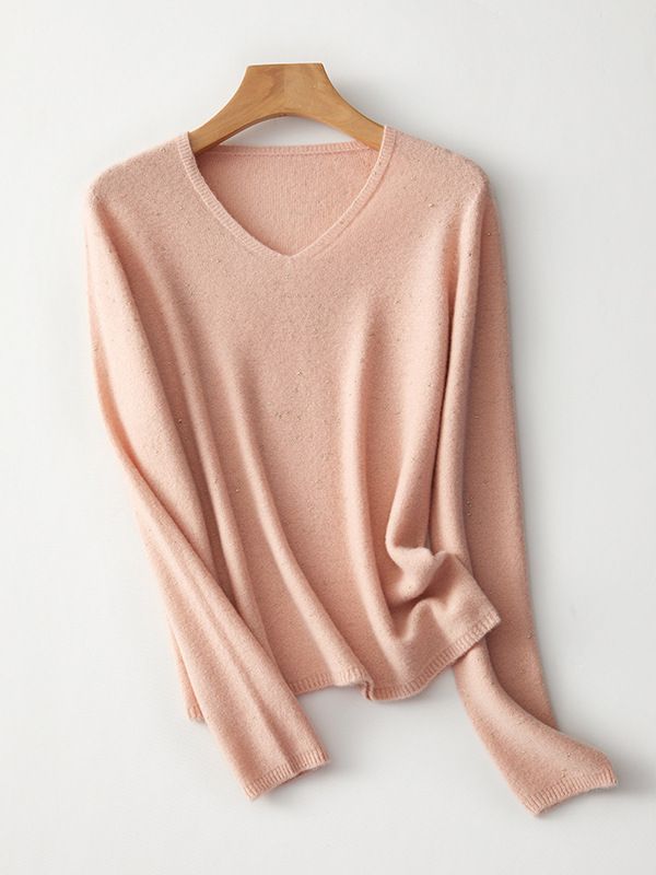 Femme Leicht V-Ausschnitt Strickpullover Heidi-Mode