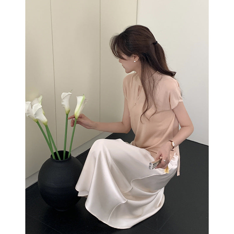 Femme Modern Mandarin Kragen Kurzarm Top Heidi-Mode