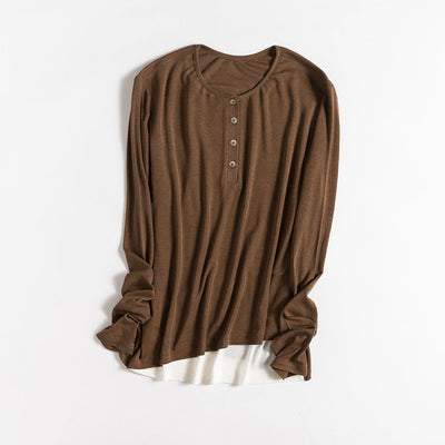 Femme Leichtgewicht Langarm Henley Oberteil Heidi-Mode