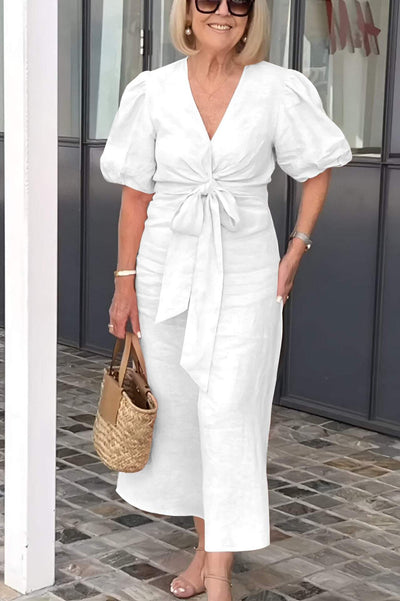 Midikleid mit Puffärmeln | Taillierte Passform | Eleganter Stil