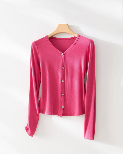 Femme Leichte Langarmknopfleiste Top Heidi-Mode